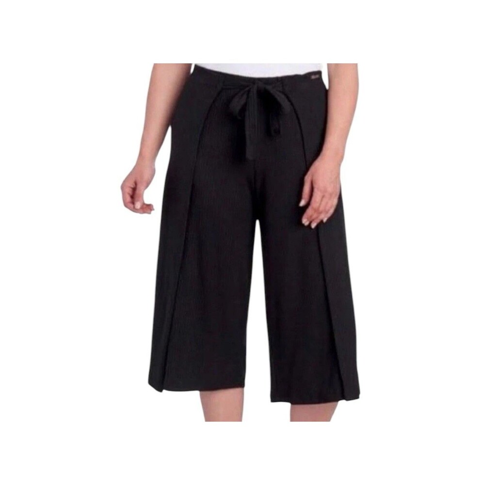 Betsey Johnson Performance Women Size XS Black Ribbed Wide Leg Cropped Pants - Picture 11 of 11